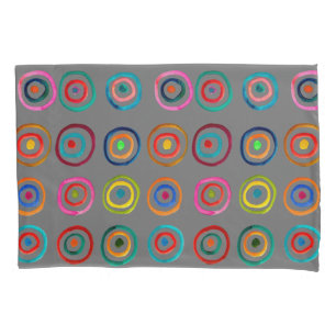 Colorful circles gray simple rainbow Scandi Pillow Case