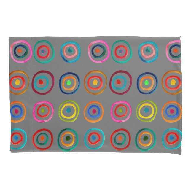 Colorful circles gray simple rainbow Scandi Pillow Case (Front-Left)