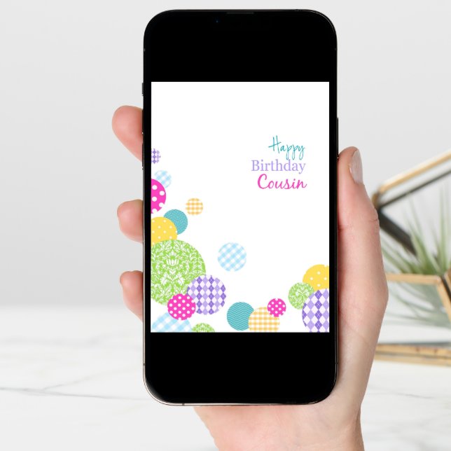 Colorful circles Happy Birthday female cousin Card (Front Digital)