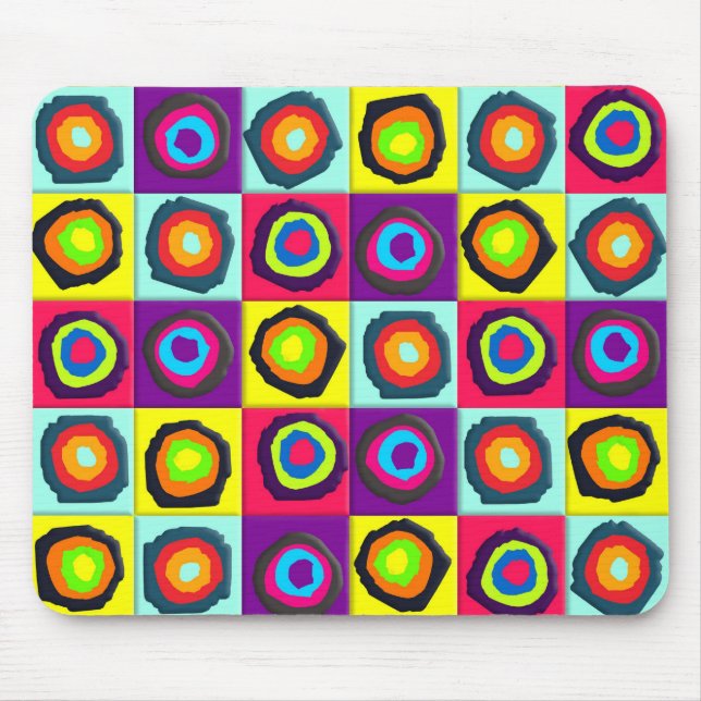 Colorful circles inside squares mouse pad (Front)
