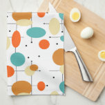 Colorful Circles Lines Mid Century Modern Pattern Kitchen Towel<br><div class="desc">Add a pop of color to your kitchen with this adorable retro kitchen towel. The pattern features the bright and bold colors of turquoise,  cream,  and two shades of orange. This will brighten up your kitchen decor!</div>