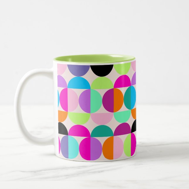 Colorful Circles Mid Century Modern Art Geometric  Two-Tone Coffee Mug (Left)