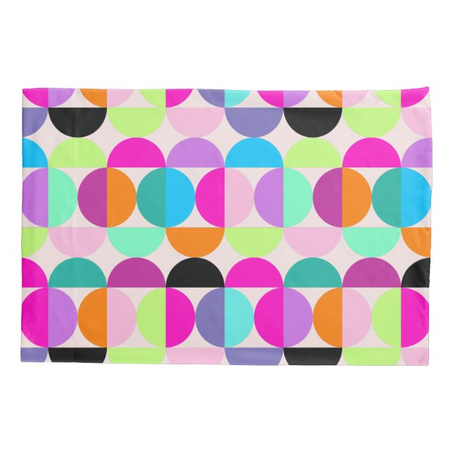 Colorful Circles Mid Century Modern Geometric Pillow Case (Back)