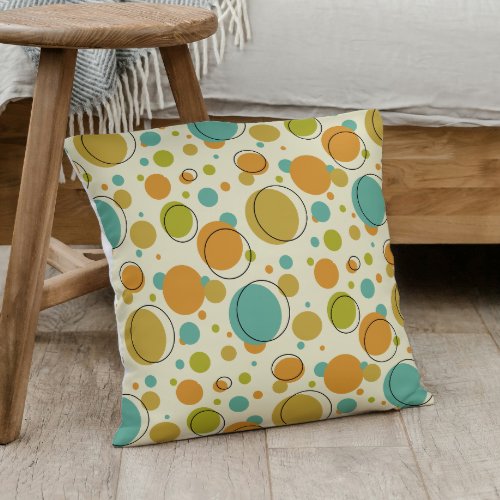 Colorful Circles Mid Century Modern Pattern Throw Pillow