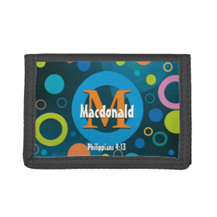 Colorful Circles Monogram Personalized BLUE Tri-fold Wallet