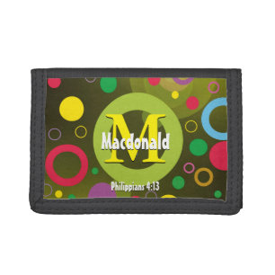 Colorful Circles Monogram Personalized GREEN Tri-fold Wallet