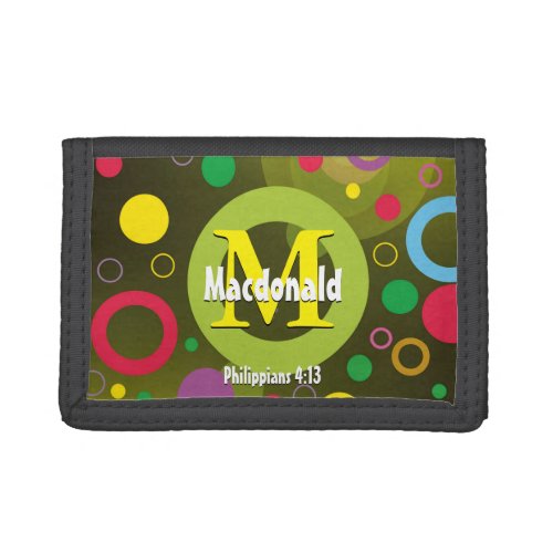 Colorful Circles Monogram Personalized GREEN Trifold Wallet
