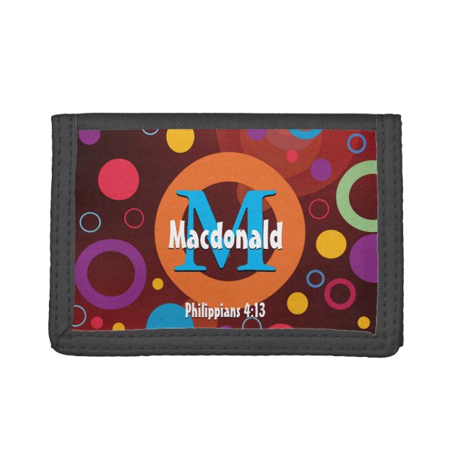 Colorful Circles Monogram Personalized ORANGE Trifold Wallet (Front)