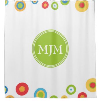 Colorful Circles Monogram Shower Curtain by TheHomeStore at Zazzle