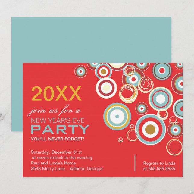 Colorful Circles New Year Party Invitation (Front/Back)