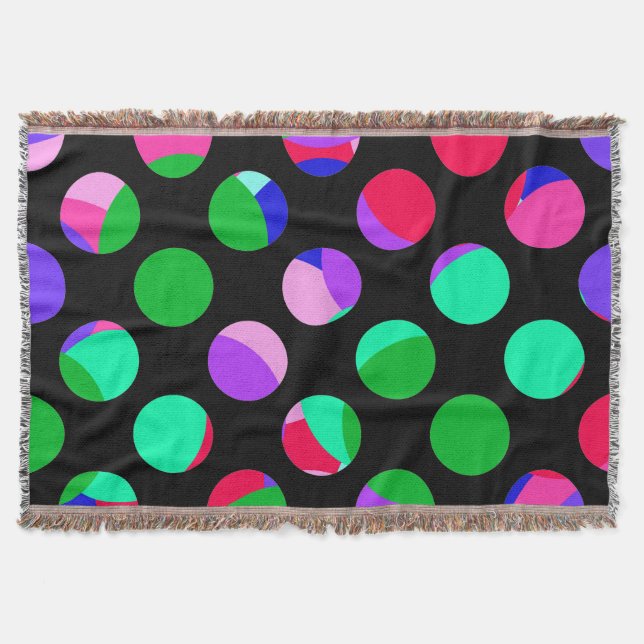 Colorful circles on black throw blanket (Front)