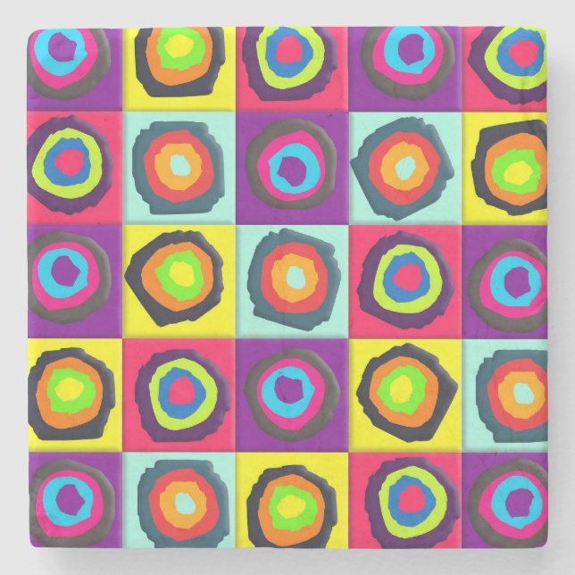Colorful Circles Pattern Stone Coaster (Front)