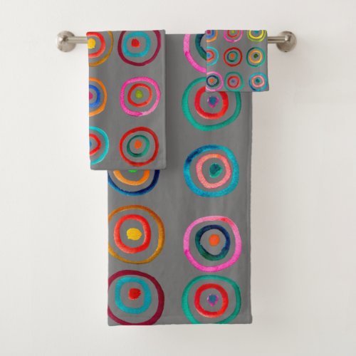 Colorful circles simple gray rainbow Scandi Bath Towel Set