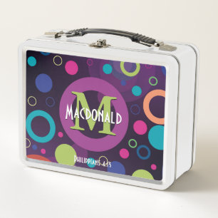Colorful Circles Spots Rings Personalized PURPLE Metal Lunch Box