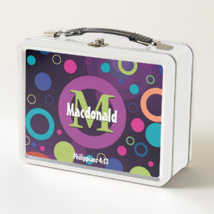 Colorful Circles Spots Rings Personalized PURPLE Metal Lunch Box