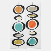 Colorful Circles Turquoise Orange Mid-Century Kitchen Towel