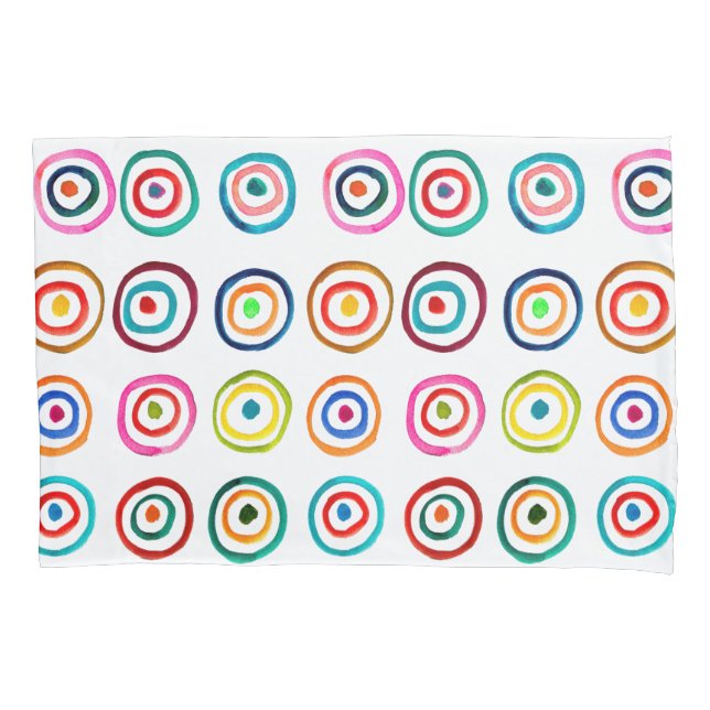 Colorful circles white simple rainbow Scandi Pillow Case (Front)