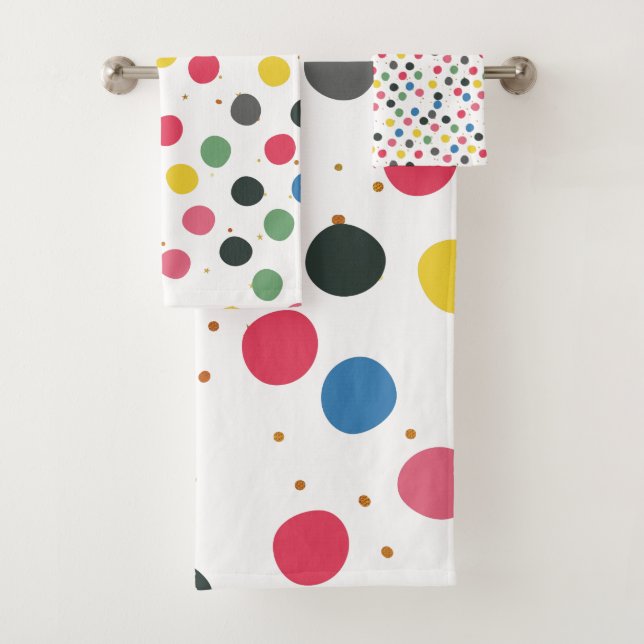 Colorful Circles With Gold Glitter Dots Bath Towel Set (Insitu)