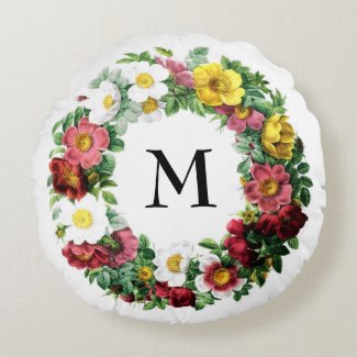 colorful circlet of vintage roses round pillow