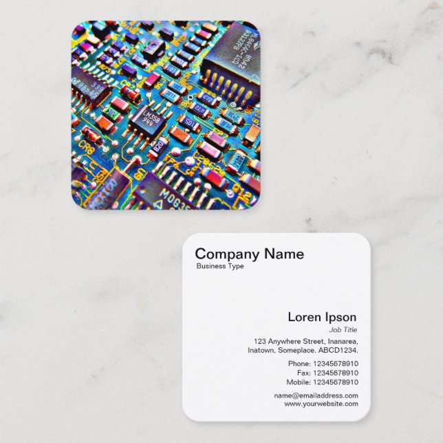 Colorful Circuitry Square Business Card (Front/Back)