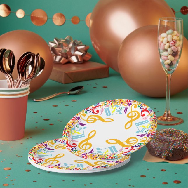 Colorful Circular Jumbled Music Notes Paper Plates (Multi)