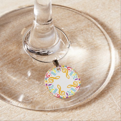 Colorful Circular Jumbled Music Notes Wine Glass Charm