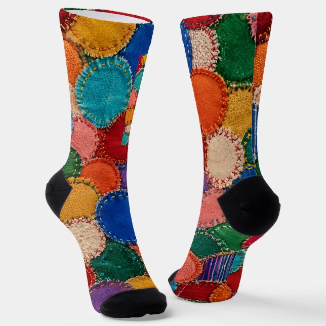 Colorful Circular Patchwork Sock Design (Angled)