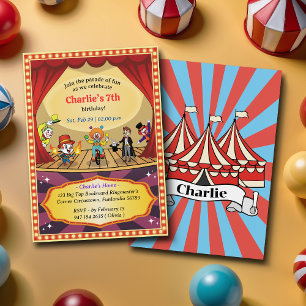 Colorful Circus Carnival Fun Cartoon Kids Birthday Invitation