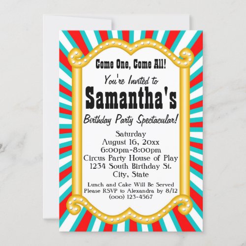 Colorful Circus Carnival Marquee Birthday Party Invitation