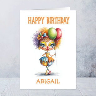 Colorful Circus Clown Holding Balloons Birthday Card