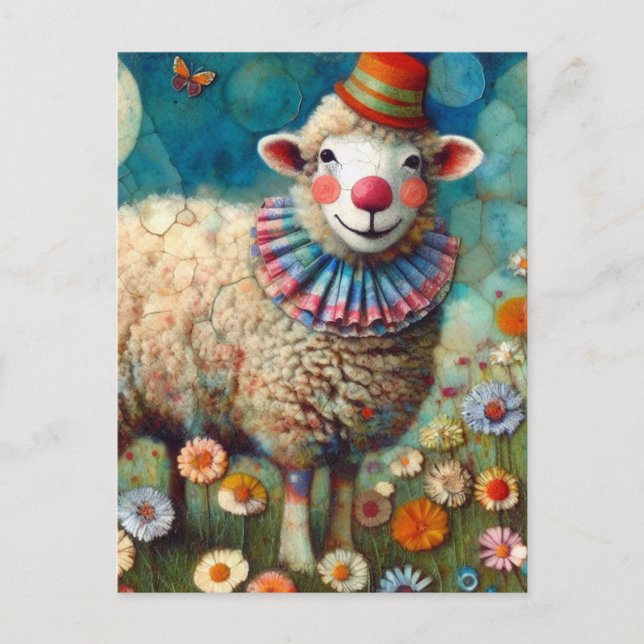 Colorful Circus Clown Sheep Postcard (Front)