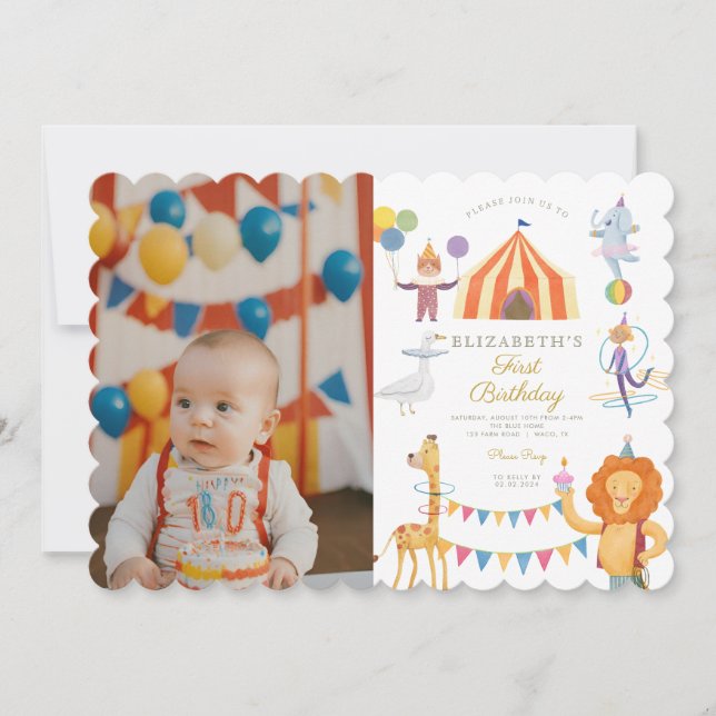 Colorful  Circus Photo Carnival Baby Birthday Invitation (Front)