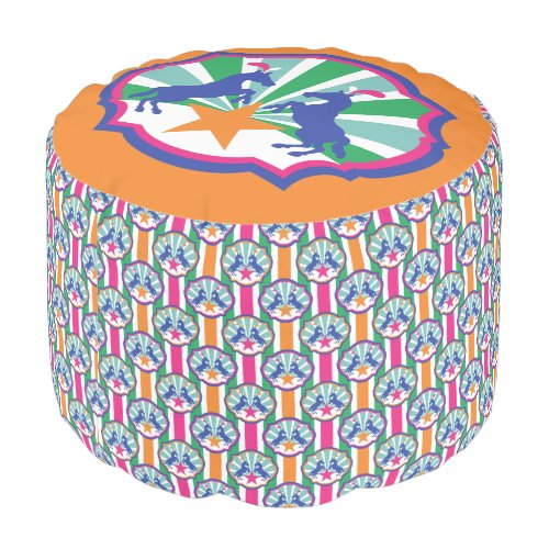 Colorful Circus Show Ponies Graphic Pouf