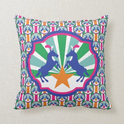 Colorful Circus Show Ponies Pattern Throw Pillow