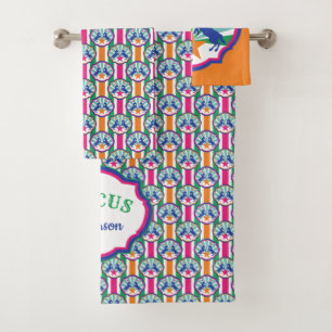 Colorful Circus Show Ponies Personalized Bath Towel Set
