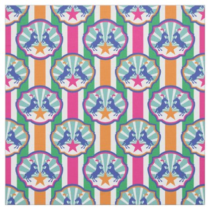Colorful Circus Show Ponies Stripe Pattern Fabric