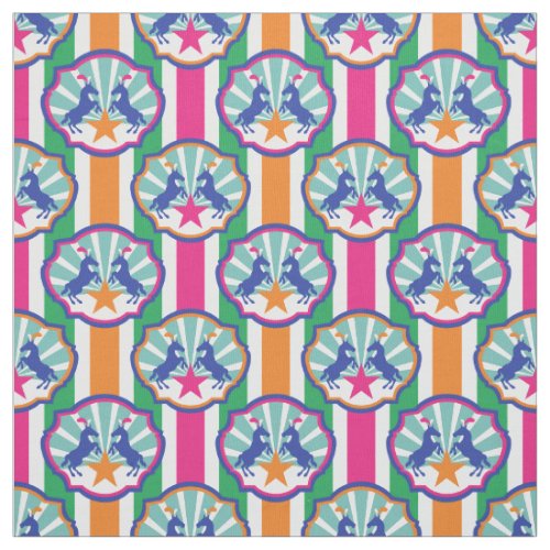 Colorful Circus Show Ponies Stripe Pattern Fabric