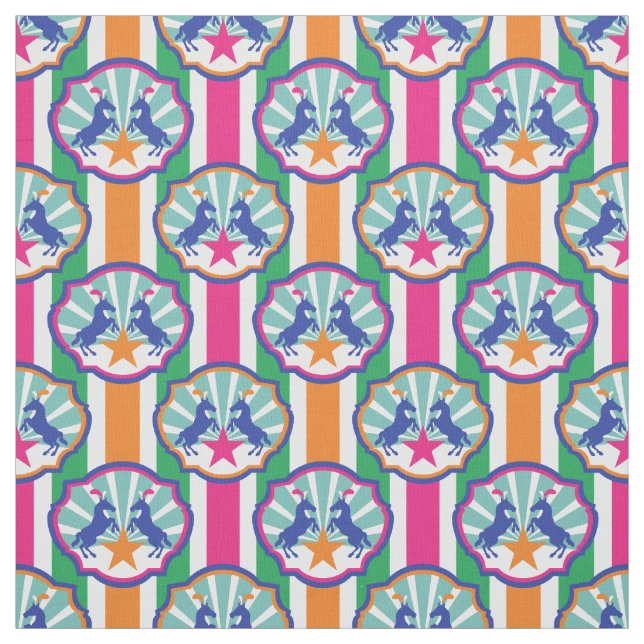 Colorful Circus Show Ponies Stripe Pattern Fabric (Swatch)