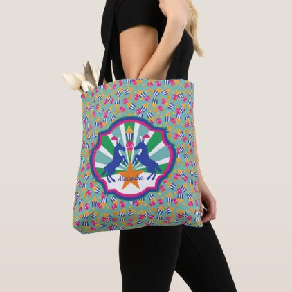 Colorful Circus Snacks and Ponies Personalized Tote Bag