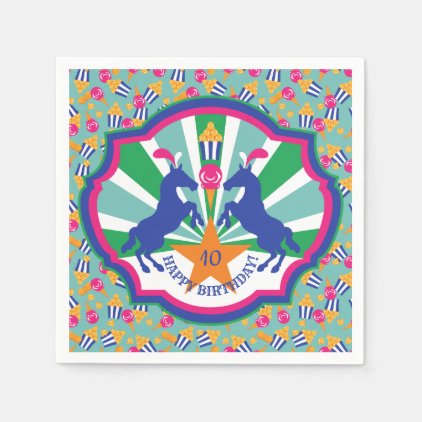 Colorful Circus Snacks and Show Ponies Birthday Napkin