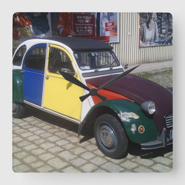 Colorful Citroen 2 CV Square Wall Clock (Front)