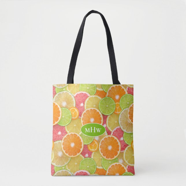 Colorful Citrus custom monogram Tote Bag (Front)