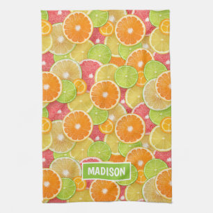 Colorful Citrus custom name Kitchen Towel