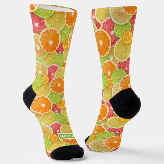 Colorful Citrus custom name Socks (Angled)