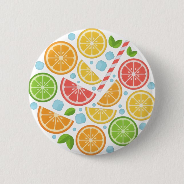 Colorful Citrus Fruit Button Pin - Summer Lemon Or (Front)