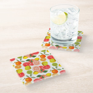 Colorful Citrus Fruit Glass Coaster