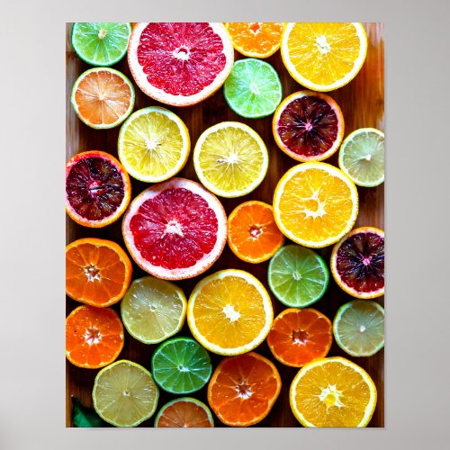 Colorful citrus fruit maximalist kitchen photo poster