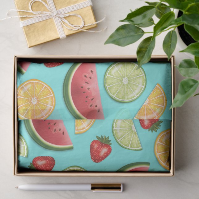 Colorful Citrus Fruits With Melon And Strawberries Tissue Paper (Gift)