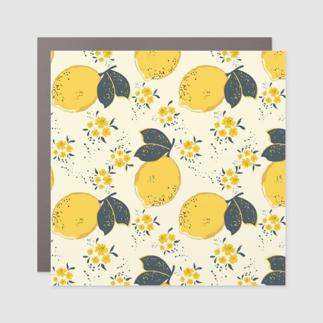 Colorful citrus, lemon flower pattern. car magnet (Front)