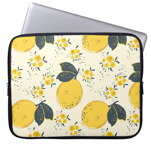 Colorful citrus, lemon flower pattern. laptop sleeve (Front)